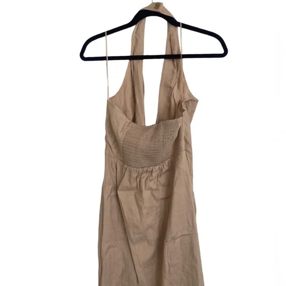 Anthropologie By Anthropologie Halter Utility Midi Dress Cream Tan Size M NEW - Picture 7 of 10